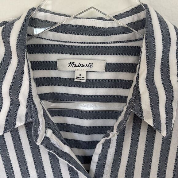 Madewell Daily Shirt In Stripe Short Sleeve Button Front Blue White Size Small - Picture 5 of 10